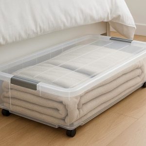 Large Underbed Storage Box with Wheels and Clear Lid for Blankets
