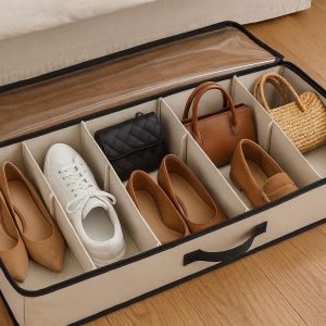 Underbed Storage Container with Dividers for Shoes and Handbags
