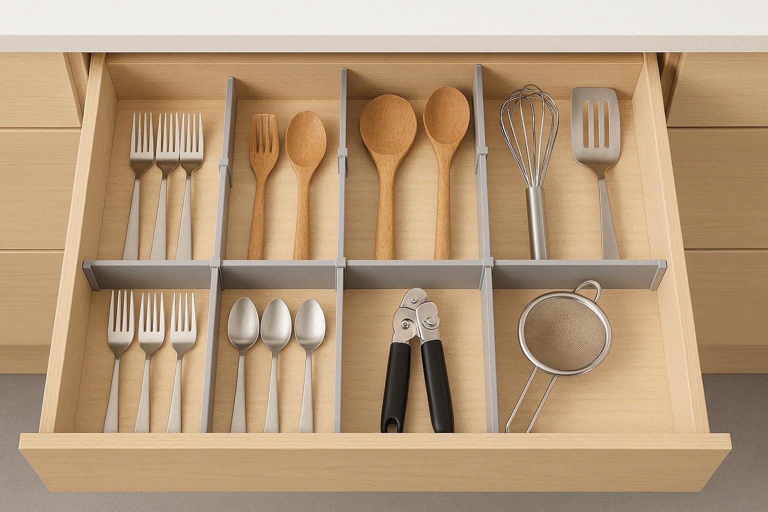 Adjustable Drawer Dividers Set for Customizable Kitchen Utensil Organization