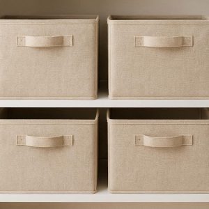 Collapsible Fabric Storage Cubes with Reinforced Handles for Shelves