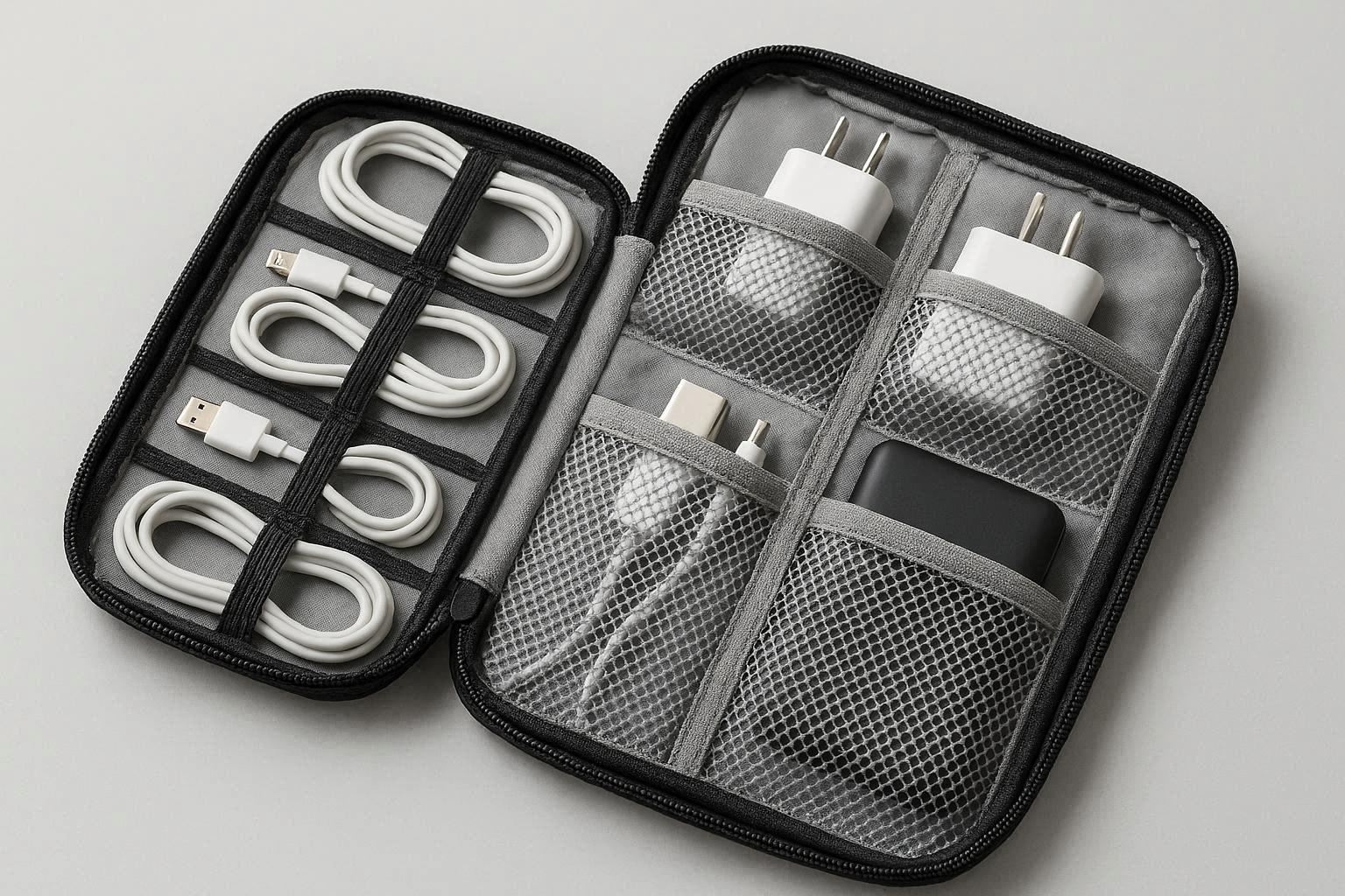 Electronics Organizer Bag with Multiple Pockets for Cables and Chargers