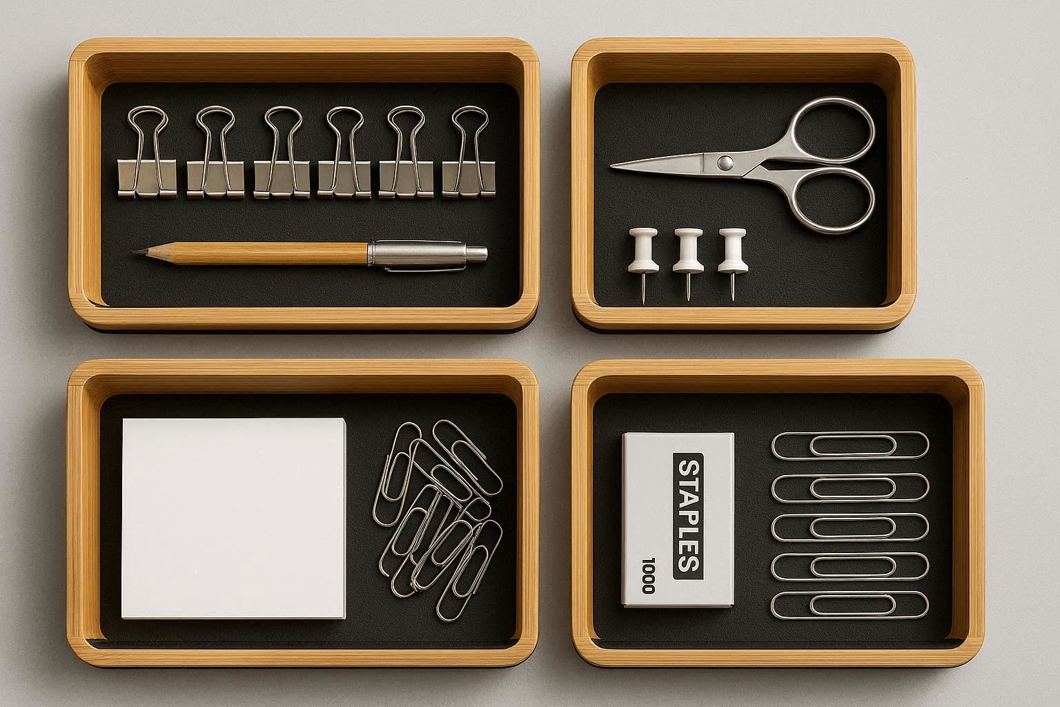 Non Slip Bamboo Drawer Organizer Trays for Office Desk Supplies