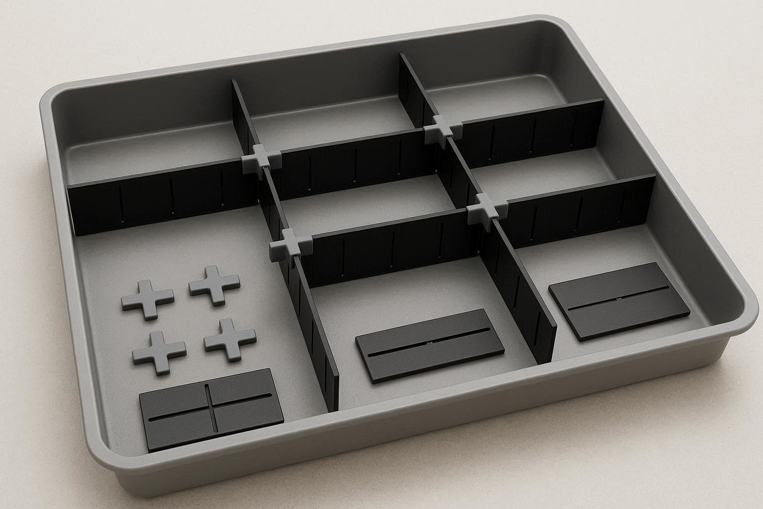 Modular Drawer Divider System with Connectors for Custom Toolbox Layout