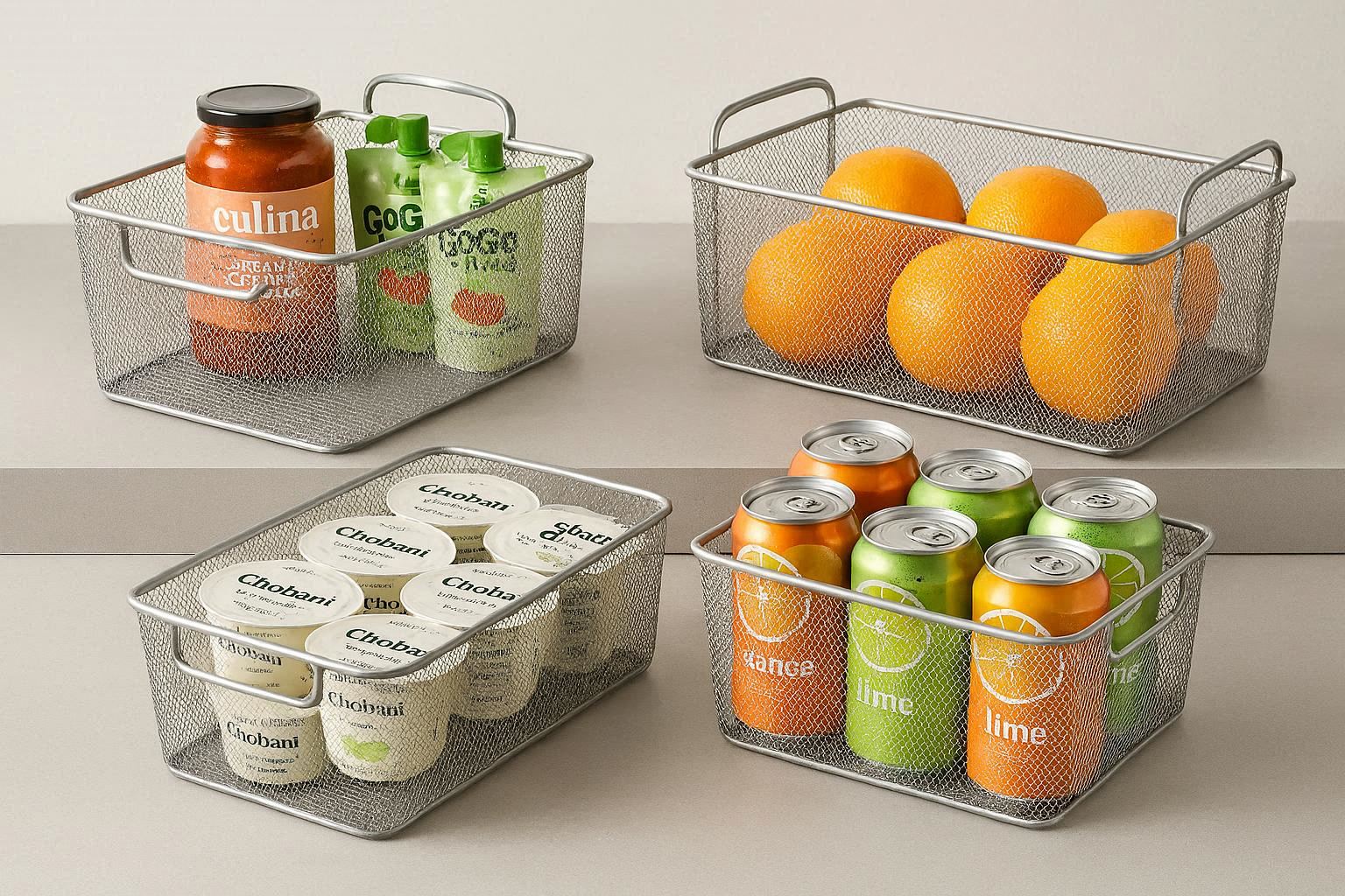 Metal Mesh Drawer Organizer Baskets for Pantry and Refrigerator Storage